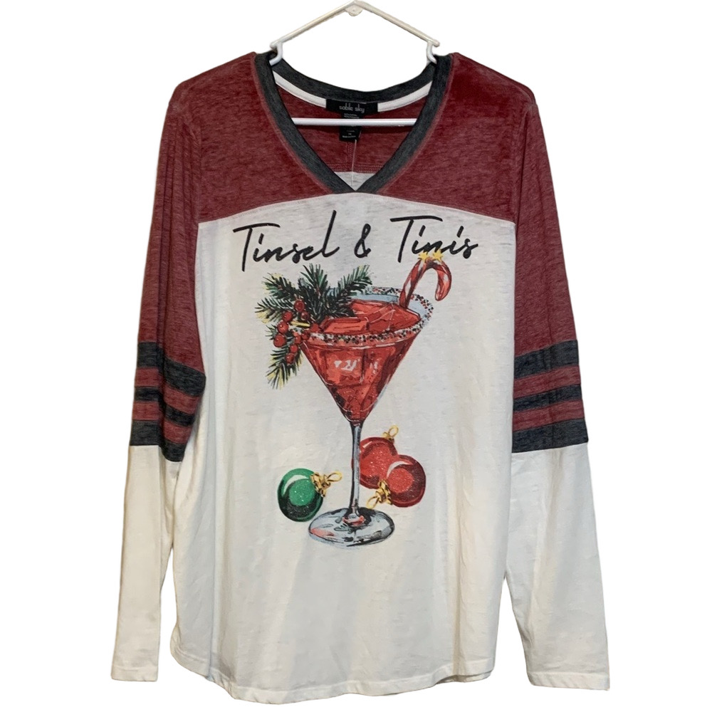 Tinsel & Tinis Red and White Long Sleeve Tee